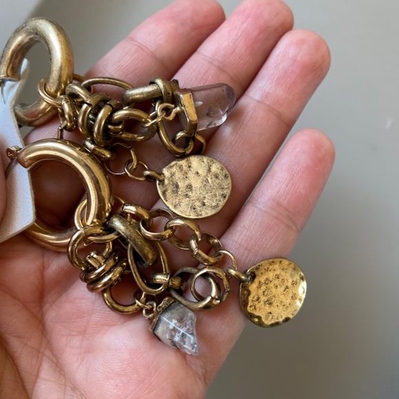 FREE PEOPLE CHAIN CRYSTAL CHUNKY HOOP DANGLE EARRINGS NEW brass - Picture 4 of 5